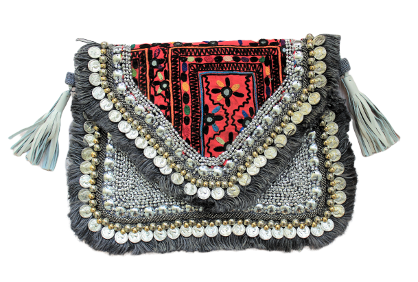 Jaisalmer Grey Banjara Coin Clutch Boho Bag