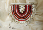 Half Moon Shell Red Beaded Bohemian Bag