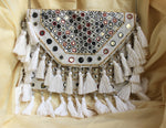 Prismatic White Tassle Canvas Boho Bag