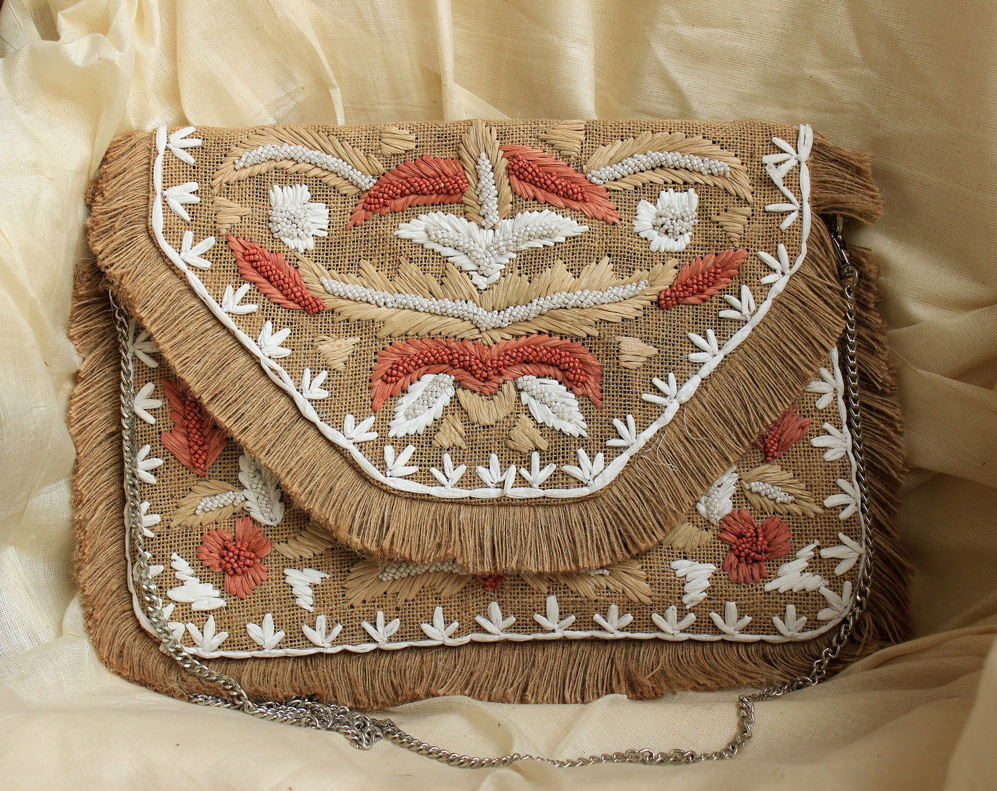 Jaisalmer Natural Brown Raffia Jute Clutch Boho Bag
