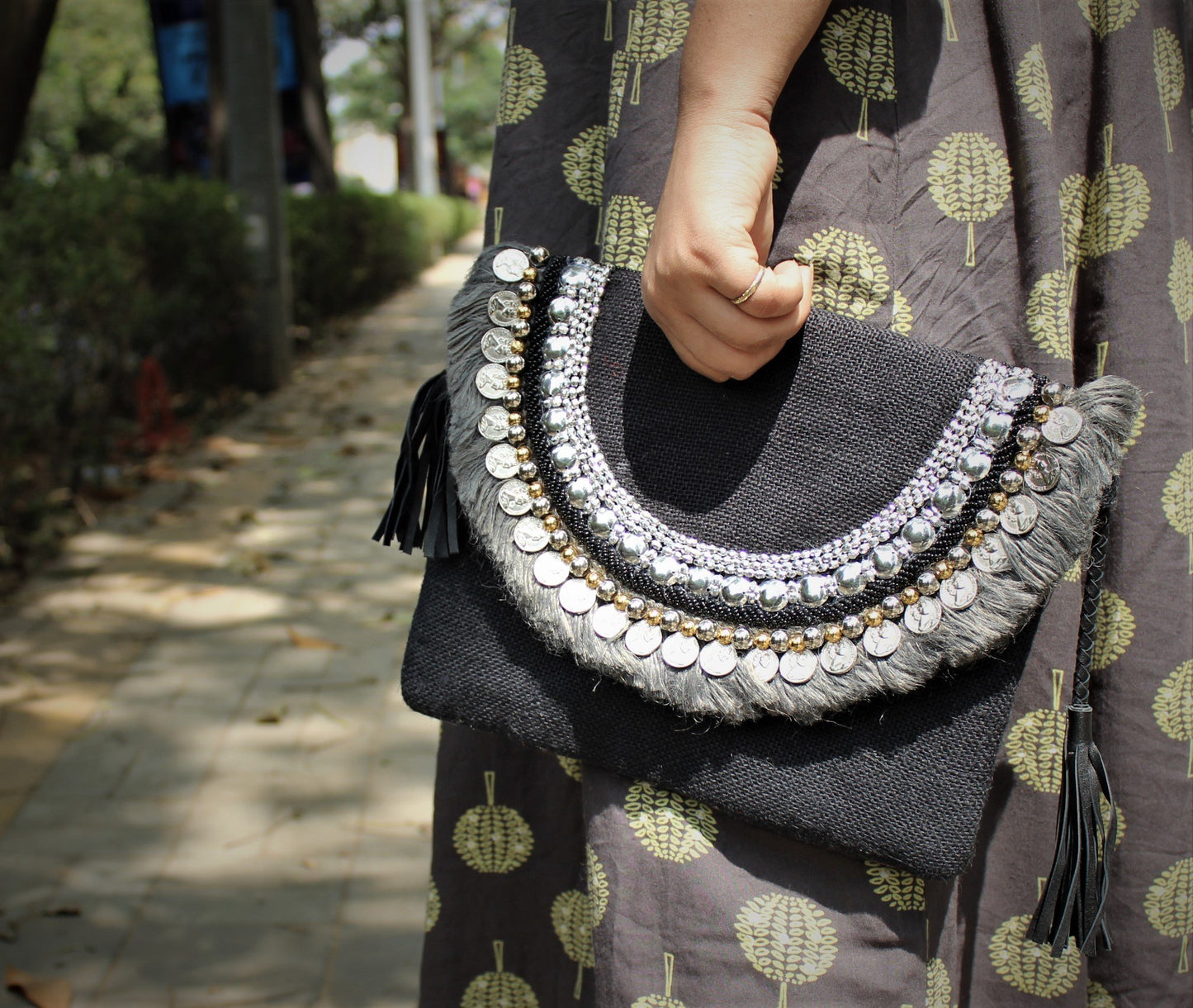 Onyx Black Jute Coin Clutch