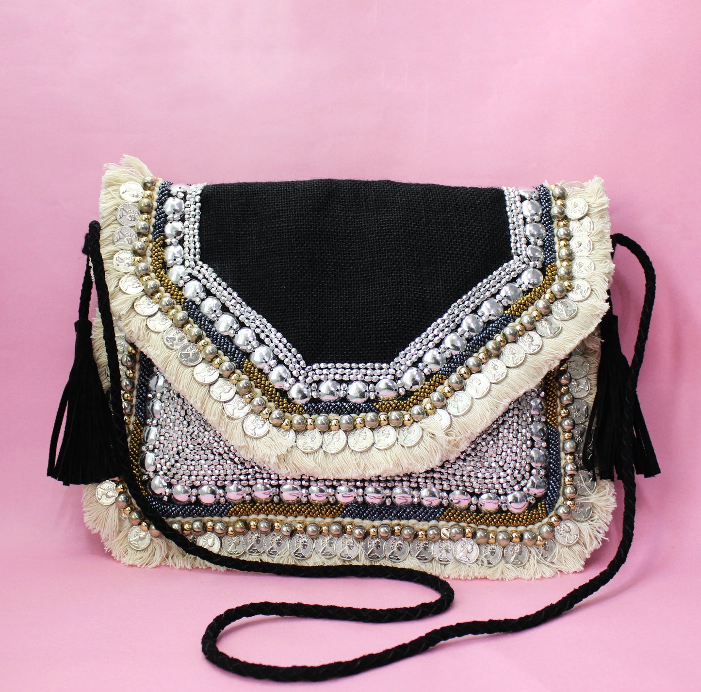 Gypsy Aztec - Black Jute Clutch
