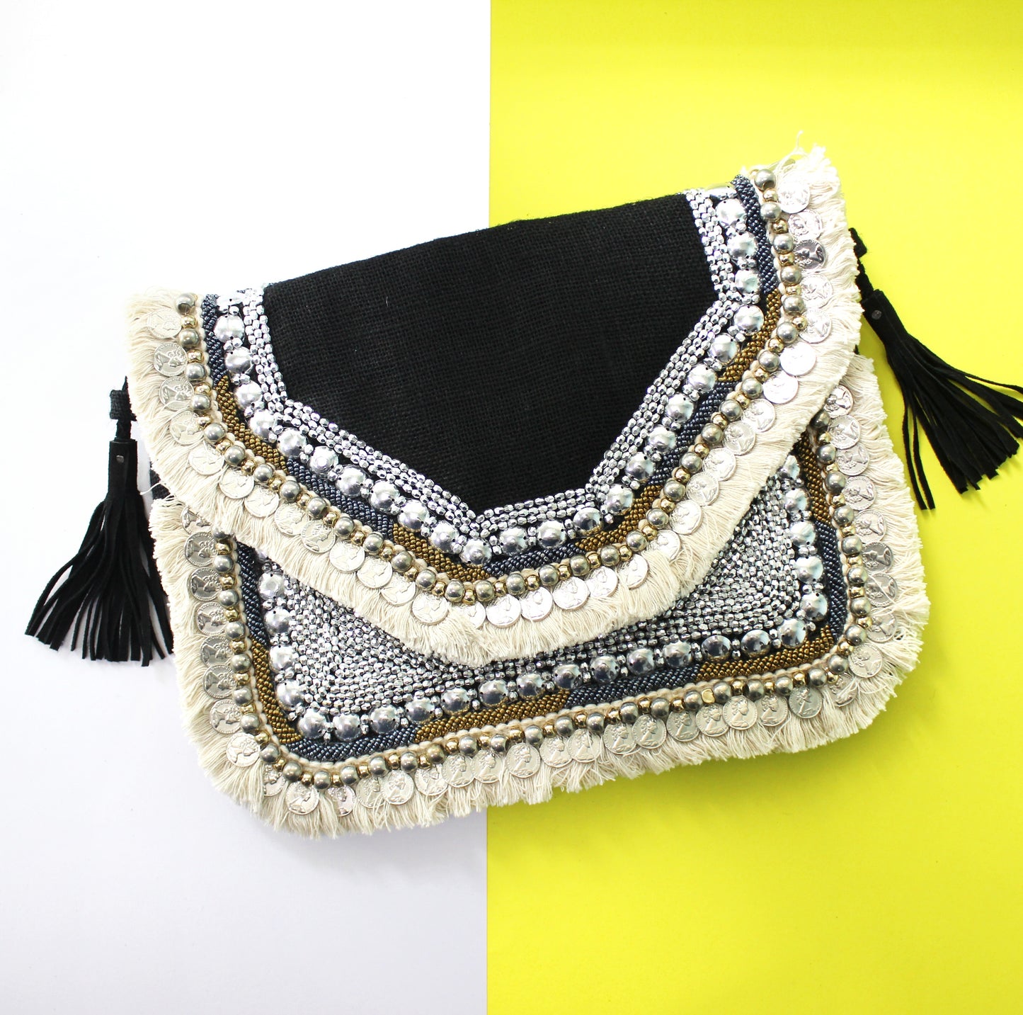 Gypsy Aztec - Black Jute Clutch