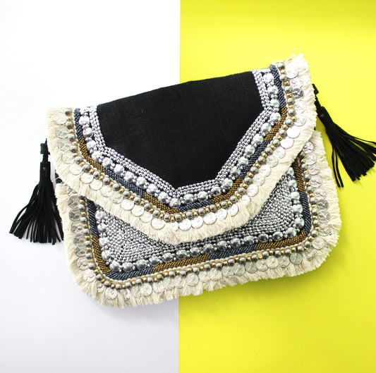 Gypsy Aztec - Black Jute Clutch