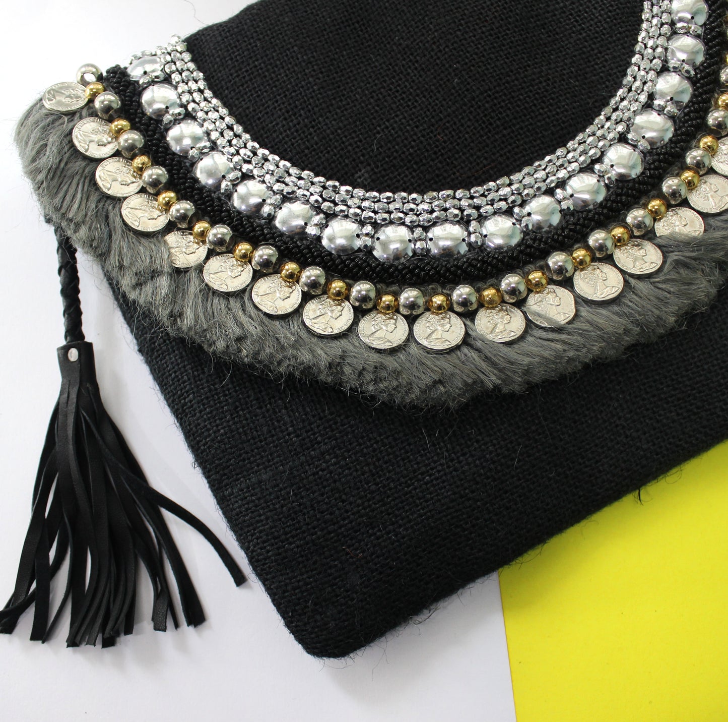 Onyx Black Jute Coin Clutch