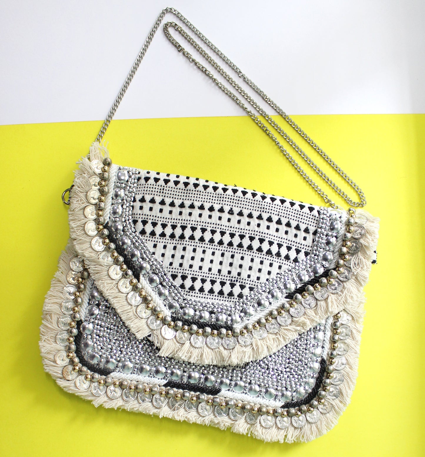 Hellas Black & White Jacquard Bag