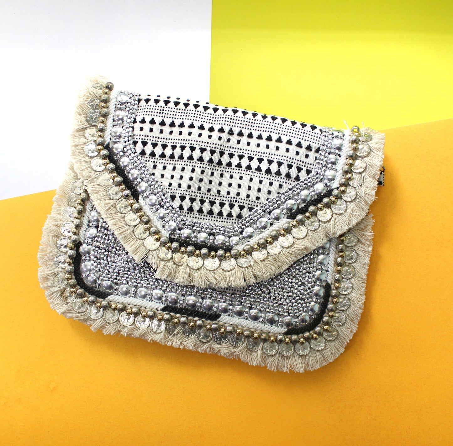 Hellas Black & White Jacquard Bag