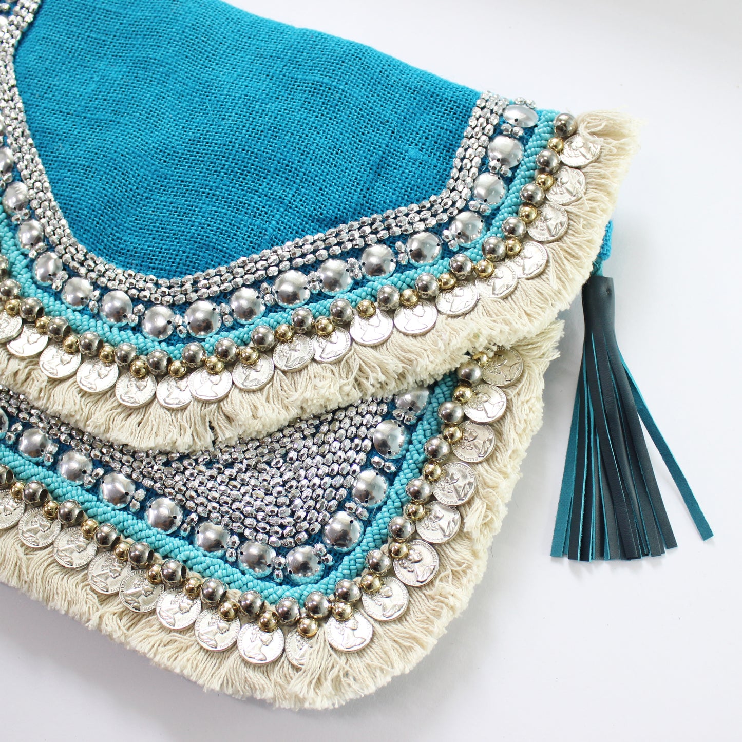 Sky Blue Jute Coin Clutch Boho Bag