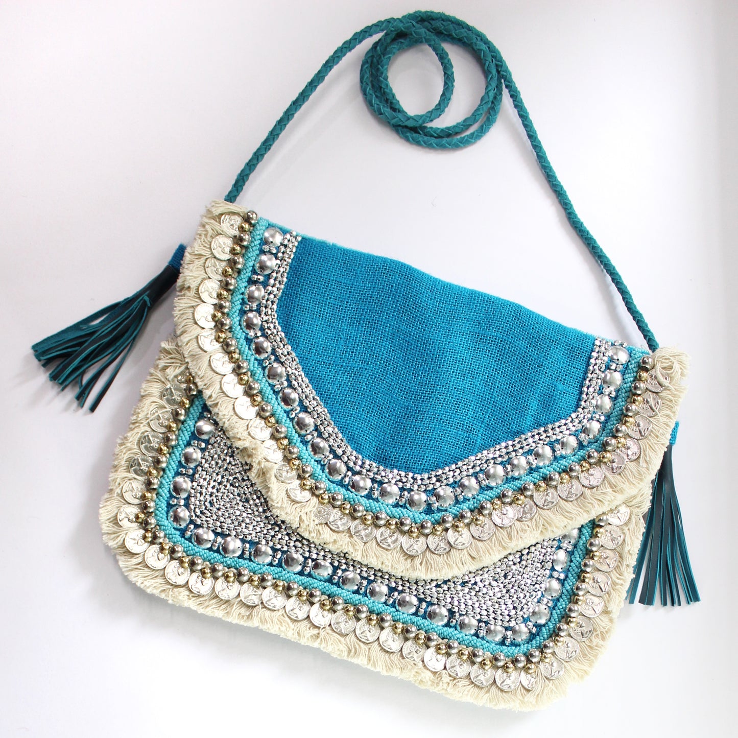 Sky Blue Jute Coin Clutch Boho Bag