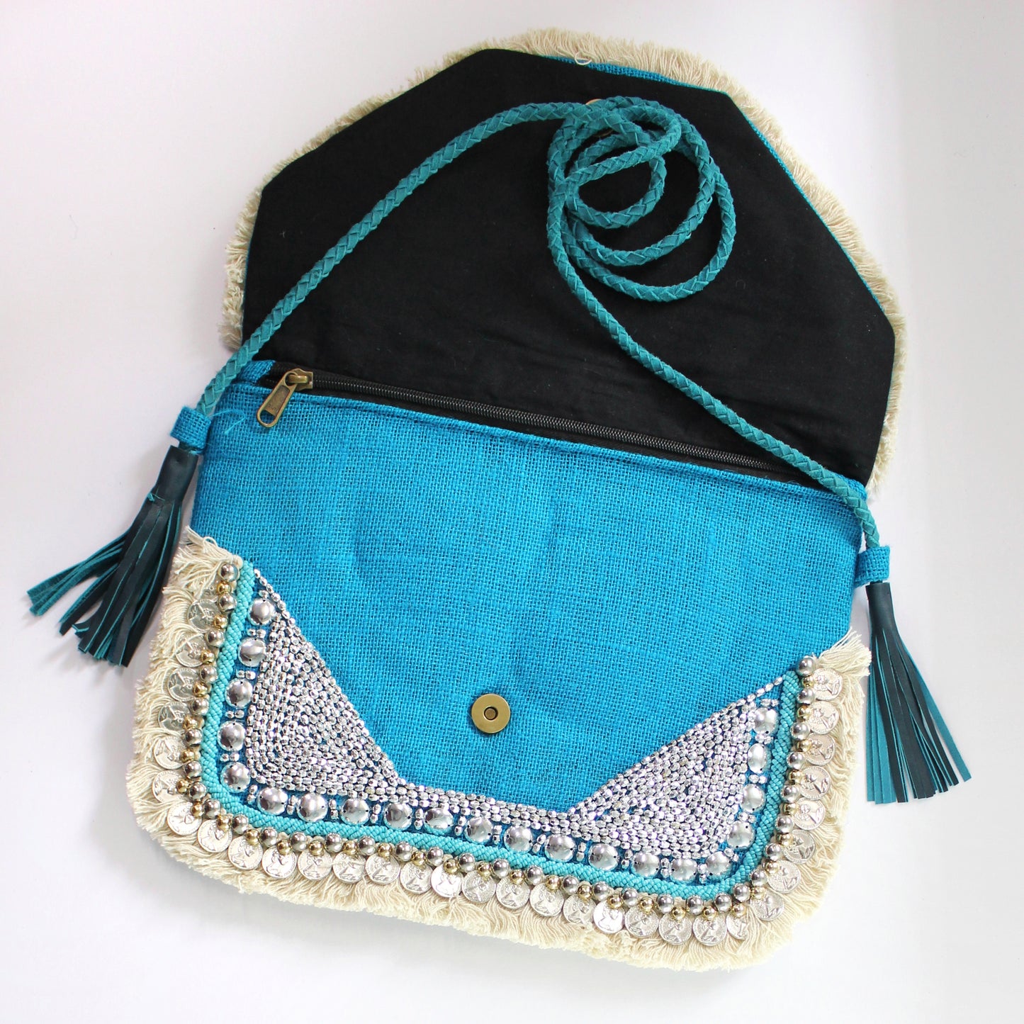 Sky Blue Jute Coin Clutch Boho Bag