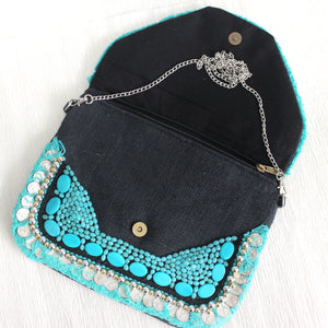 Turquoise Vaso - Glass Beads Bag, Chain Sling