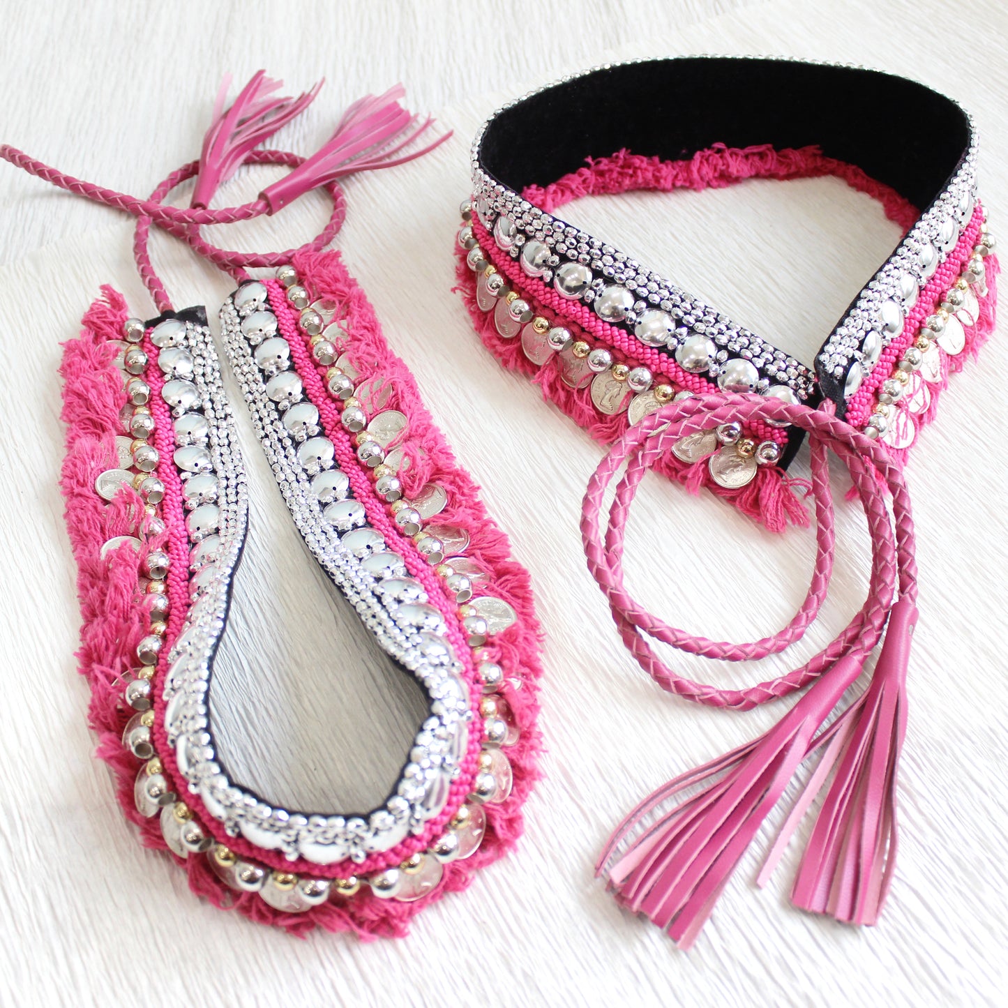 Bohemian Coin Waist Belt - Pink
