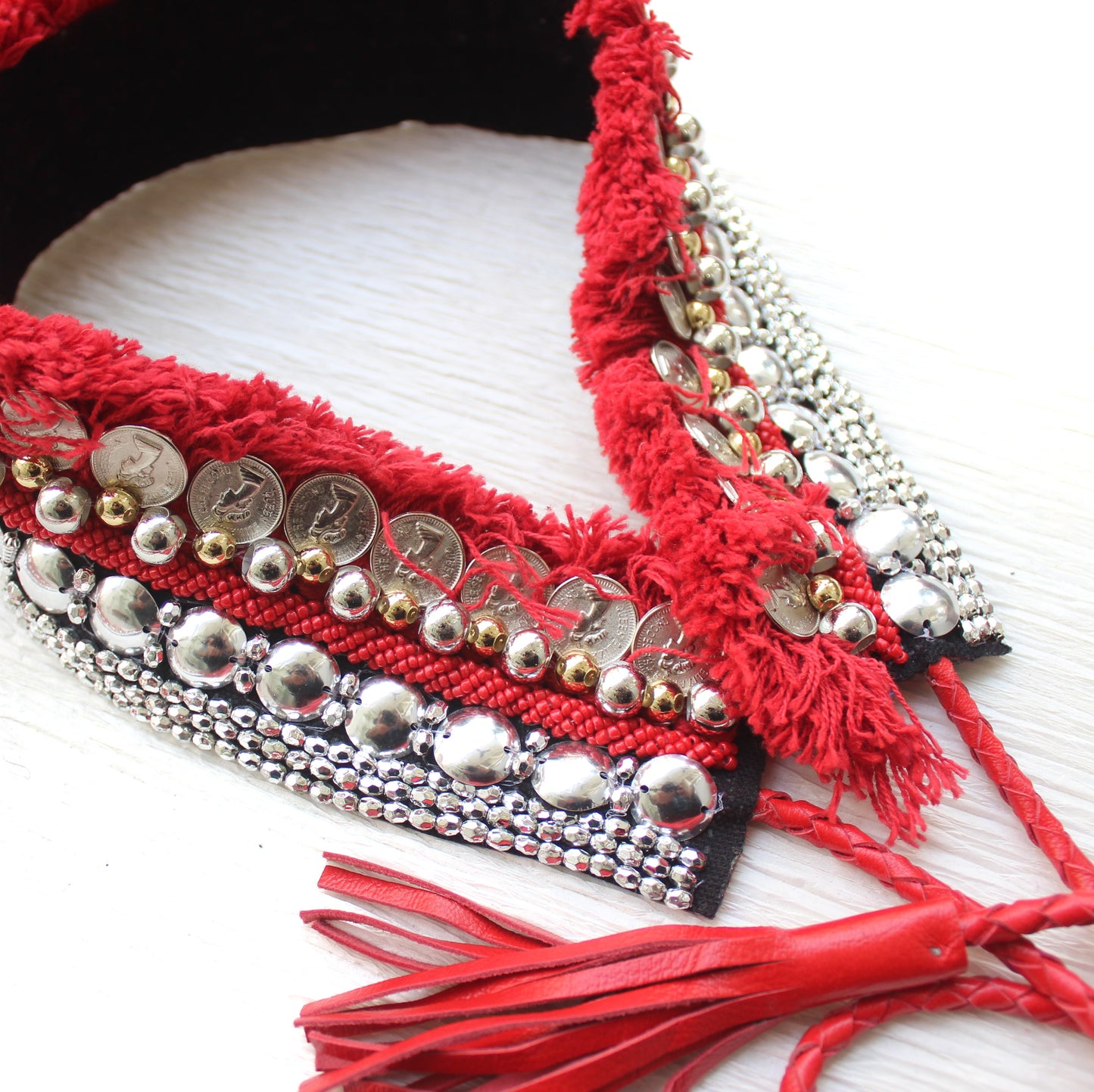 Bohemian Coin Waist Belt - Blood Red