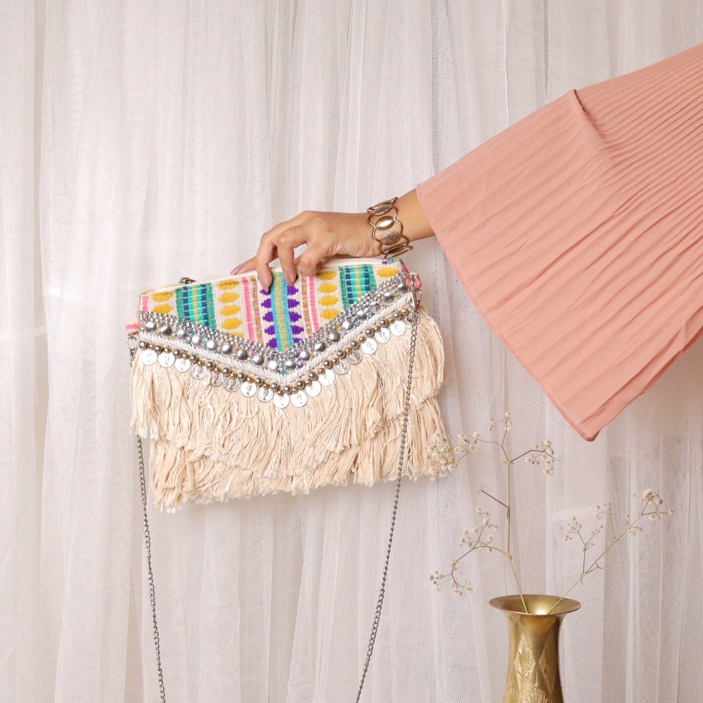 Jacquard Tasseled Yellow & Purple
