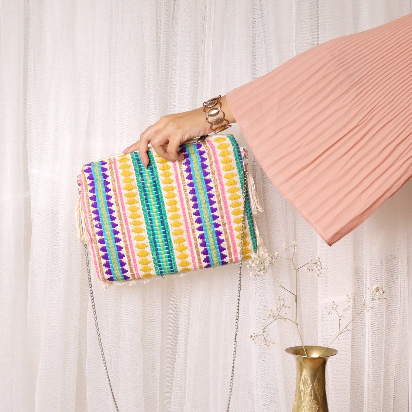 Jacquard Tasseled Yellow & Purple