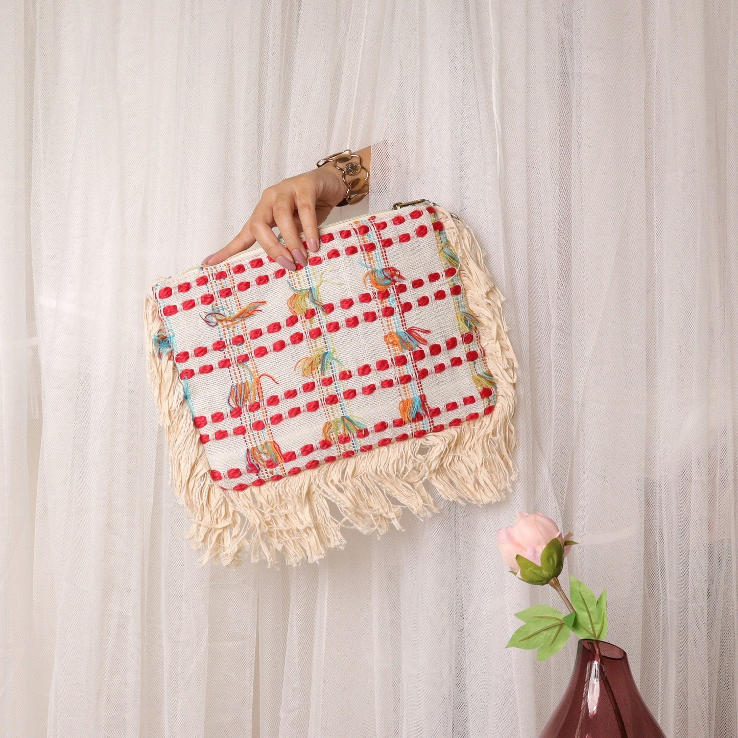 Red & White Jacquard Opulence Sling
