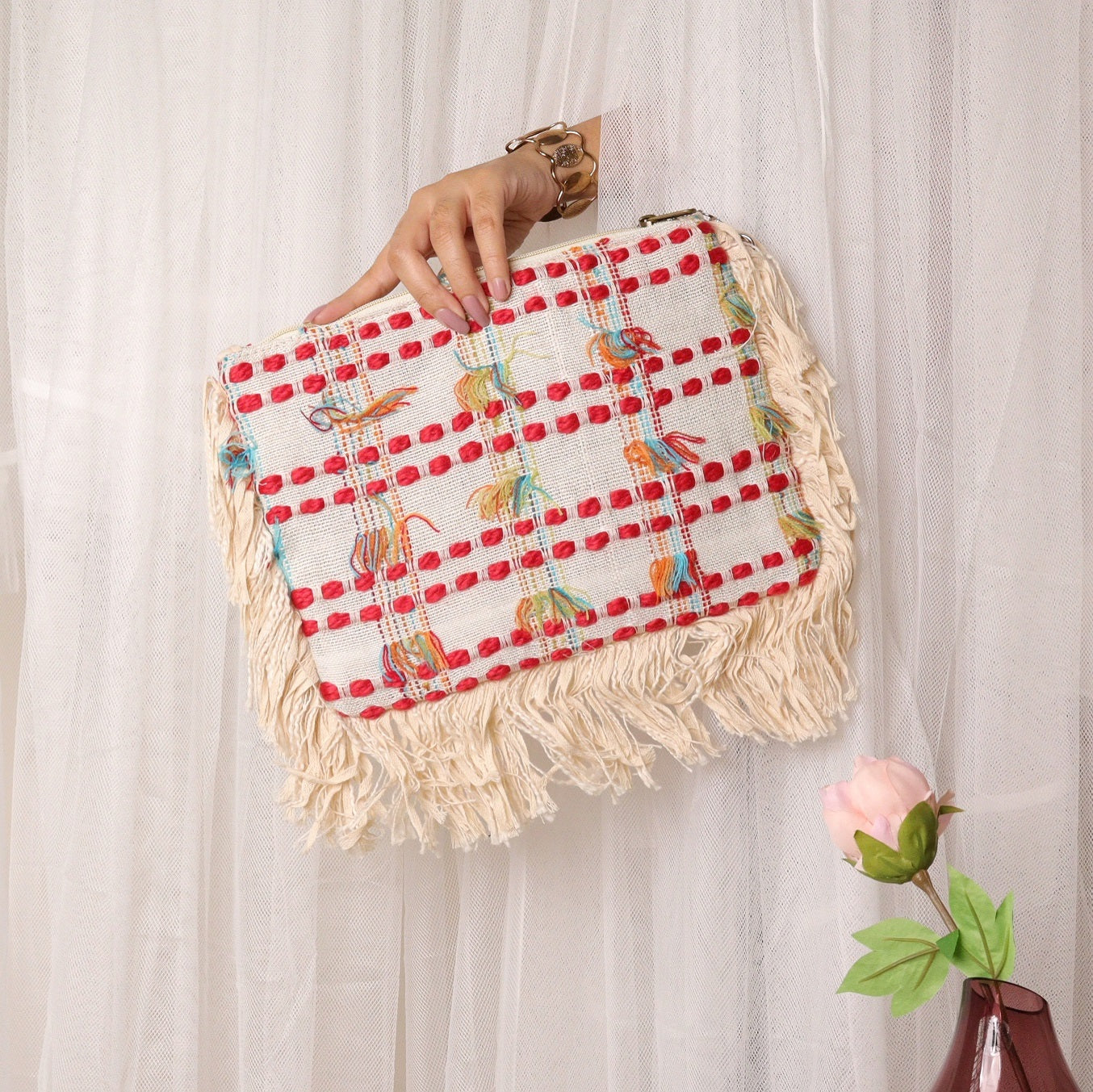 Red & White Jacquard Opulence Sling