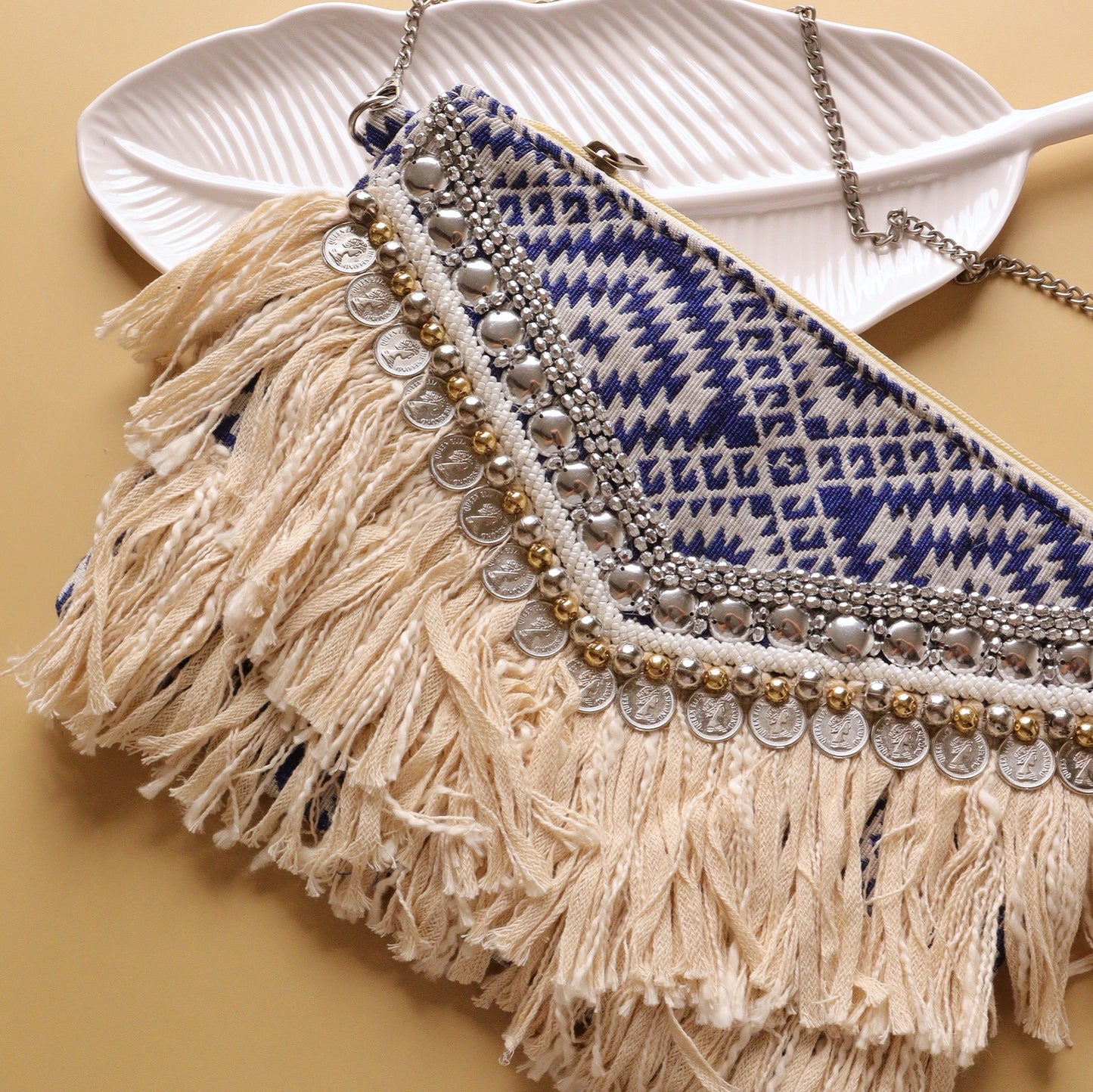 Jacquard Tasseled Blue
