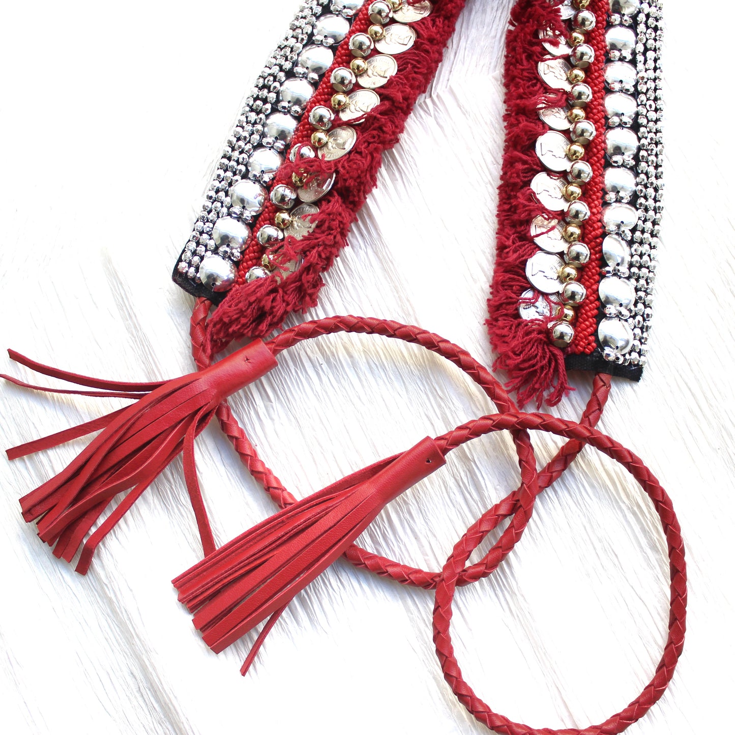 Bohemian Coin Waist Belt - Dark Red
