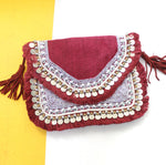 Analise Maroon Jute Coin Clutch