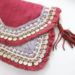 Analise Maroon Jute Coin Clutch