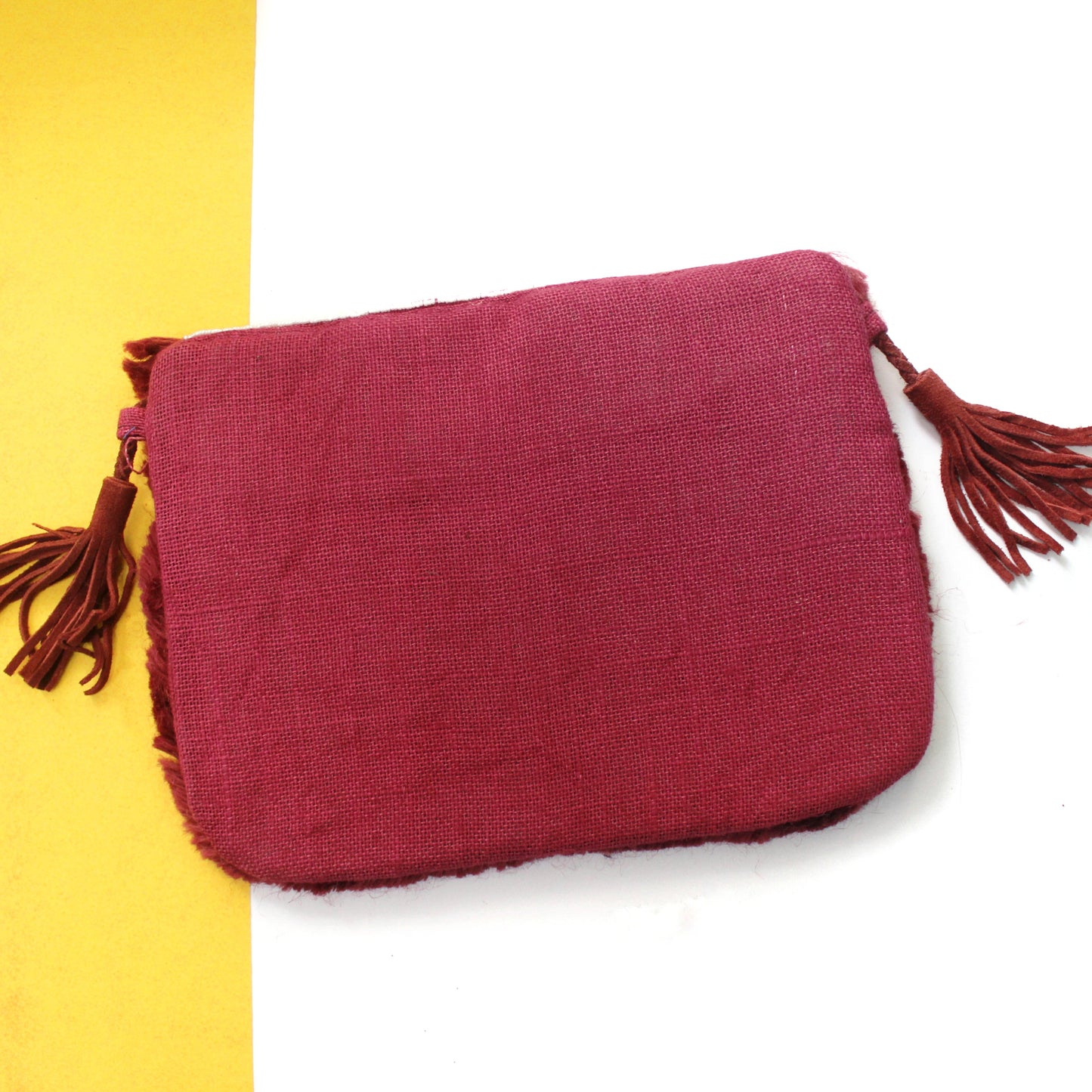 Analise Maroon Jute Coin Clutch