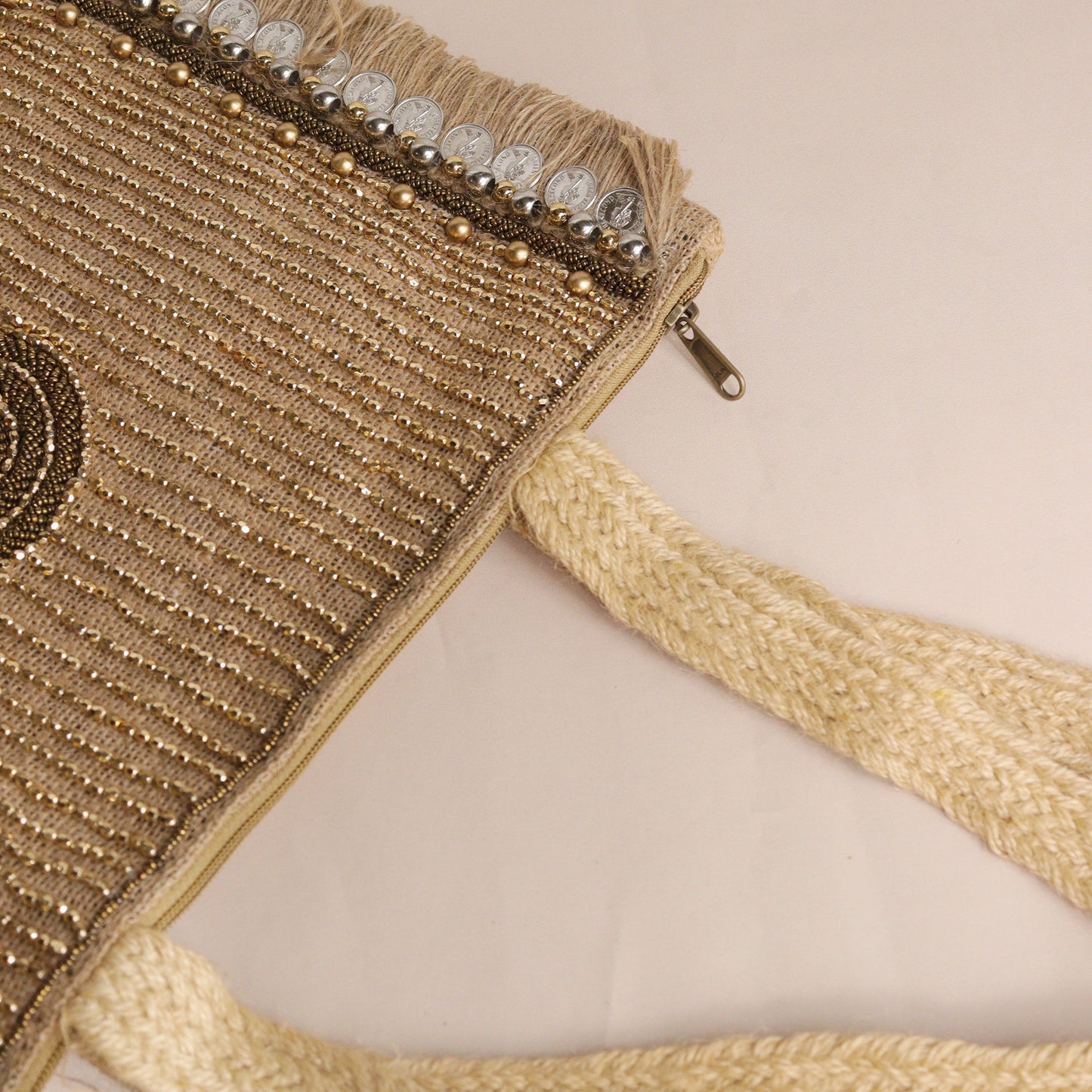 Bonita Tote - Handcrafted Jute Bag with Coin Detailing