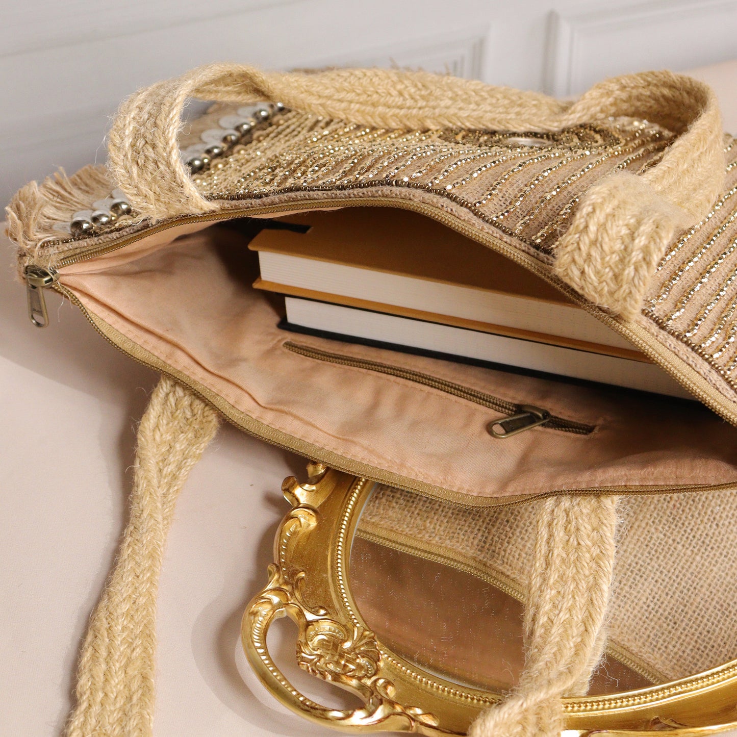 Bonita Tote - Handcrafted Jute Bag with Coin Detailing