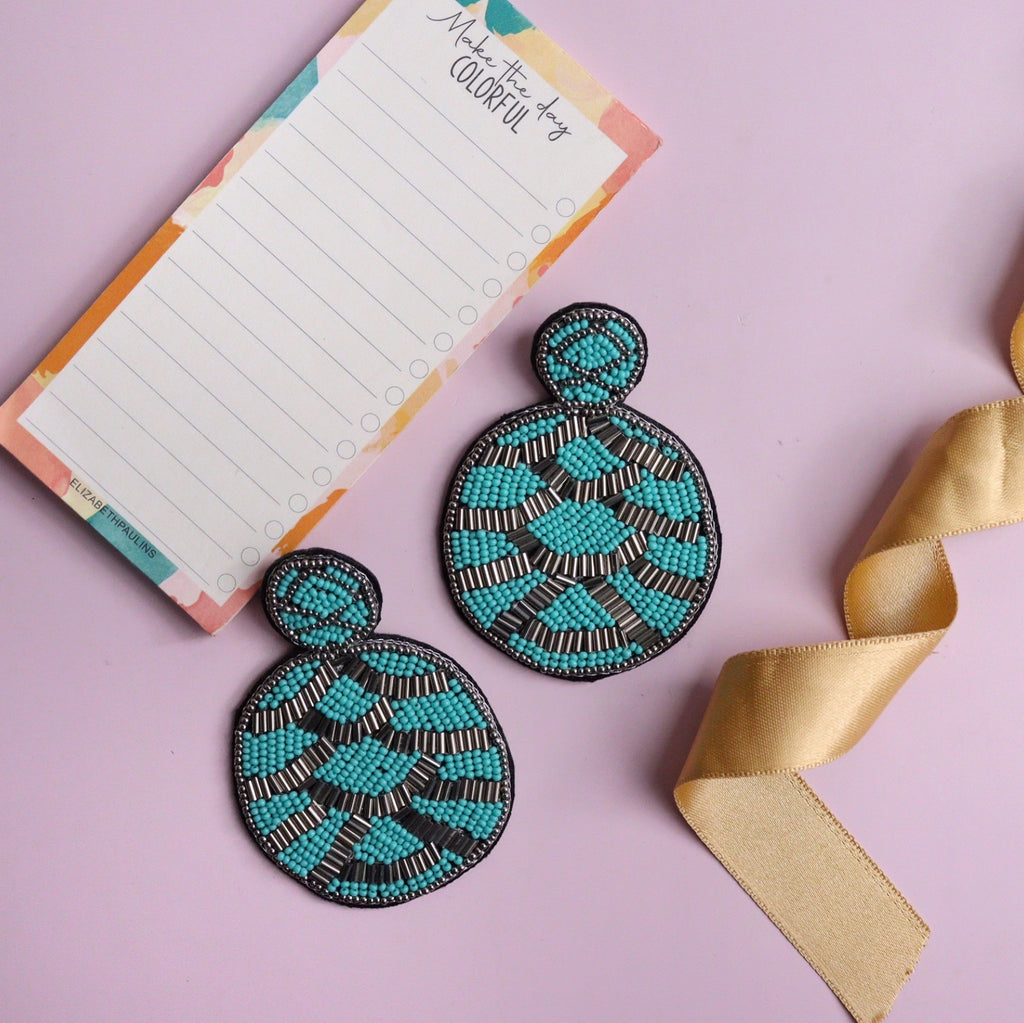 Turquoise Silver Beaded Earring