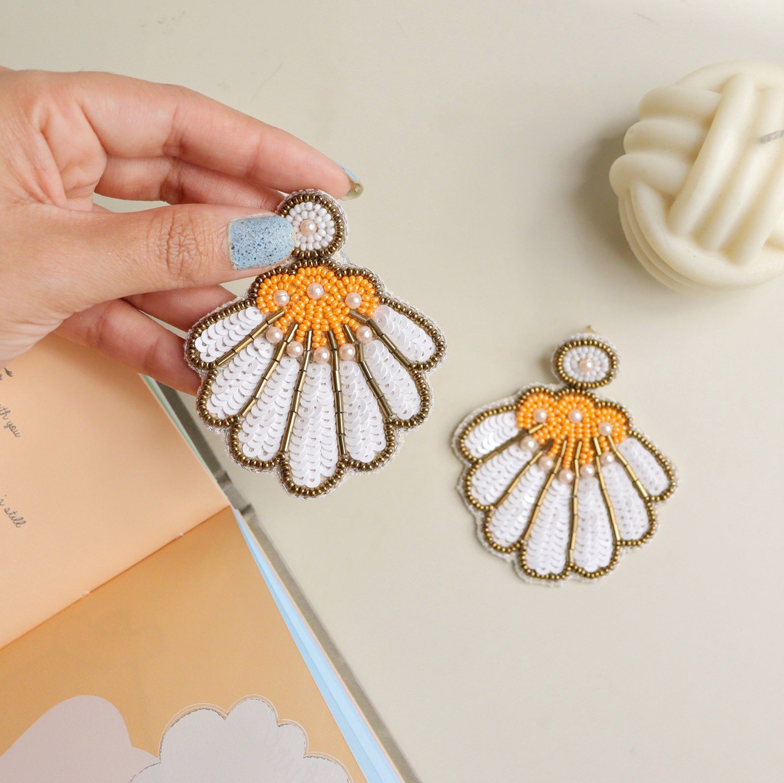 Orange White Flower Earring