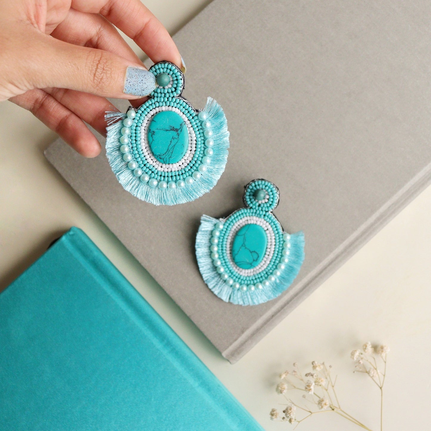 Teal Tasseled Earring