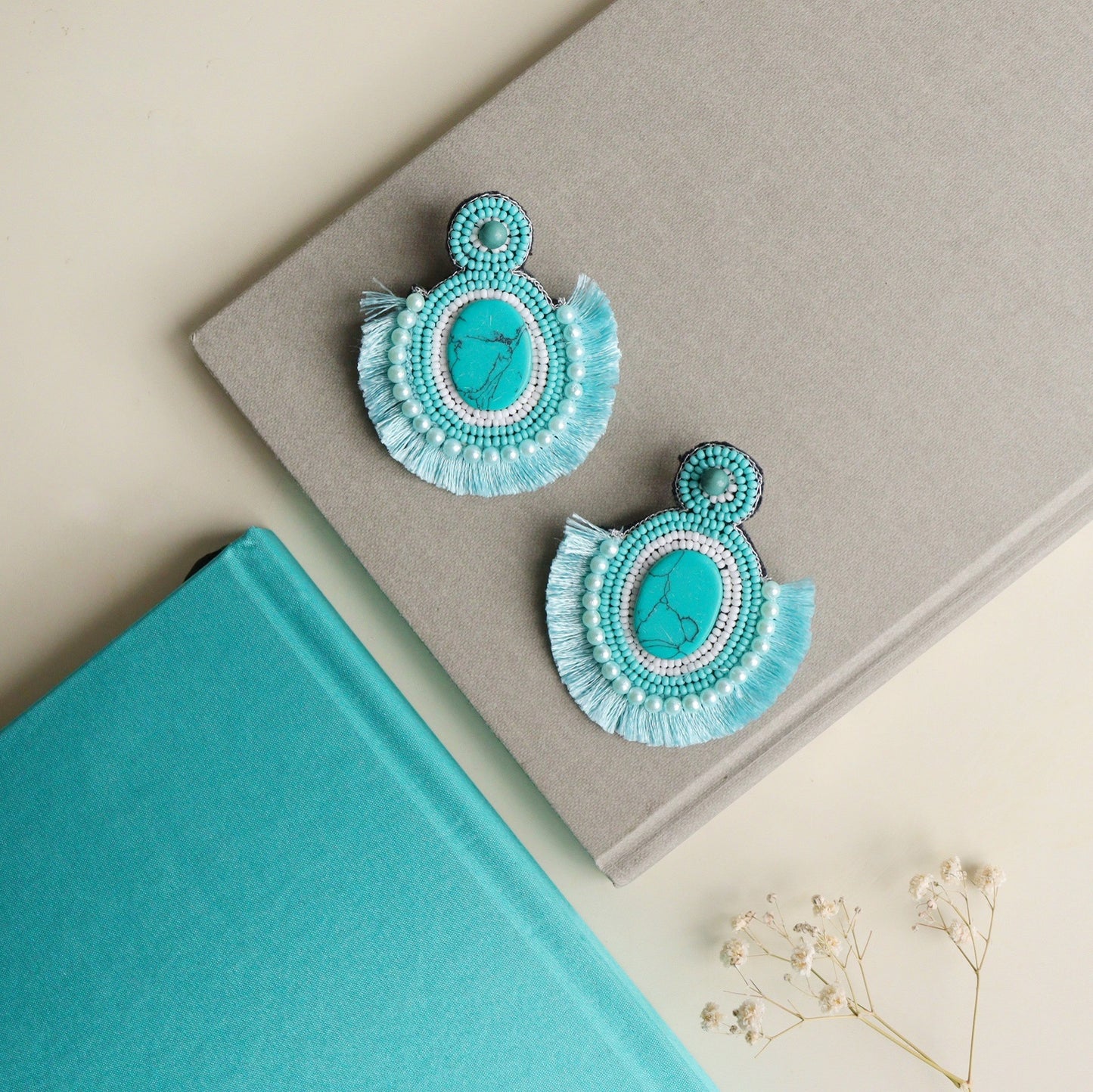 Teal Tasseled Earring