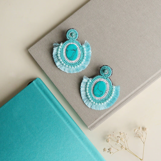 Teal Tasseled Earring