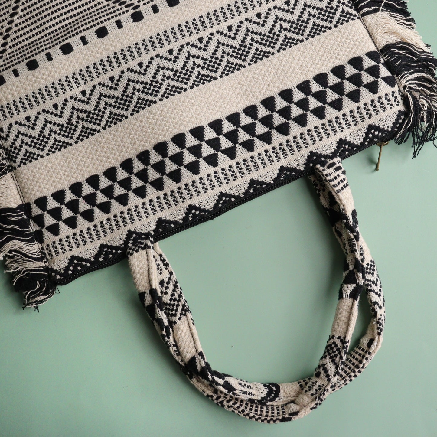 Black Jacquard Ruffeled Tote