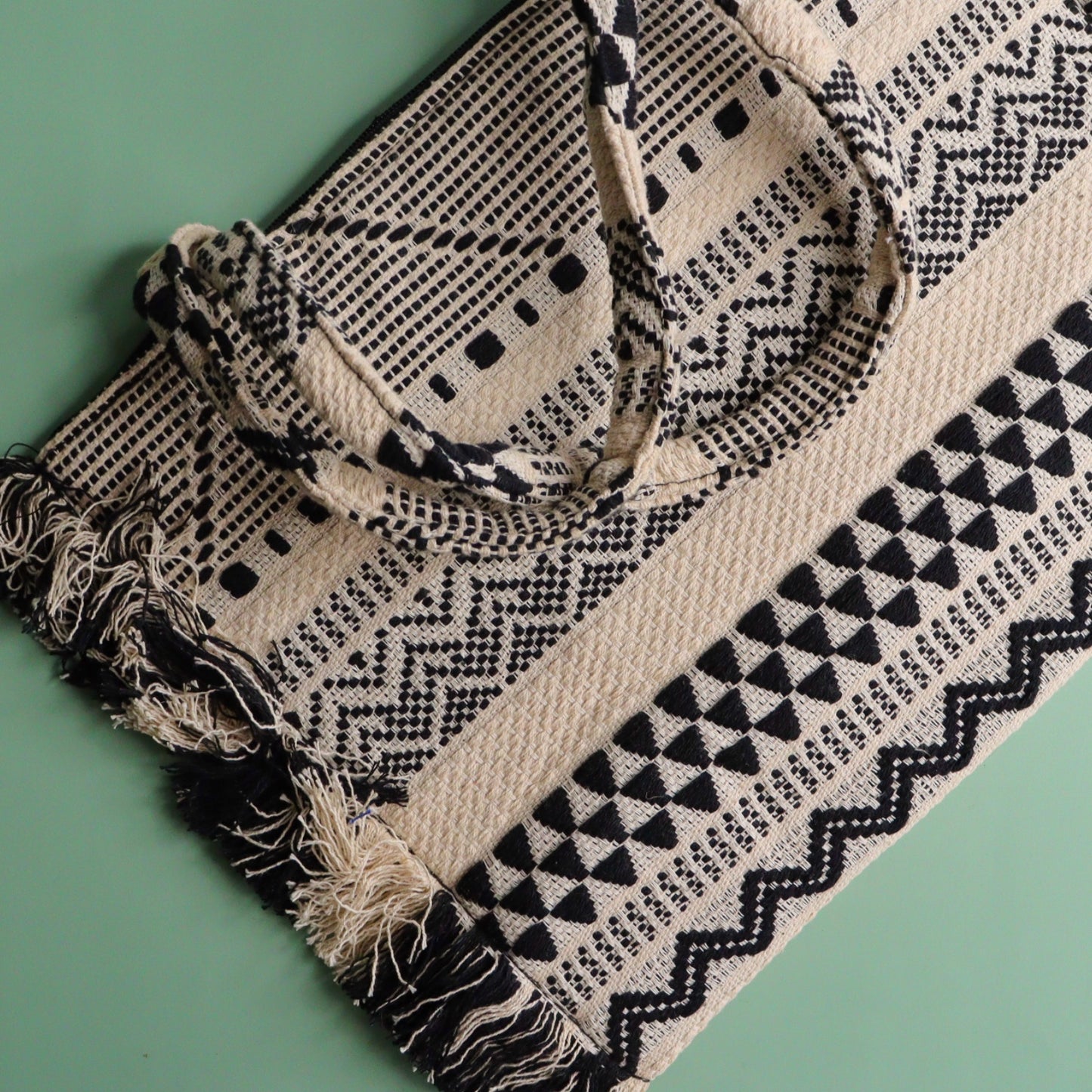 Black Jacquard Ruffeled Tote