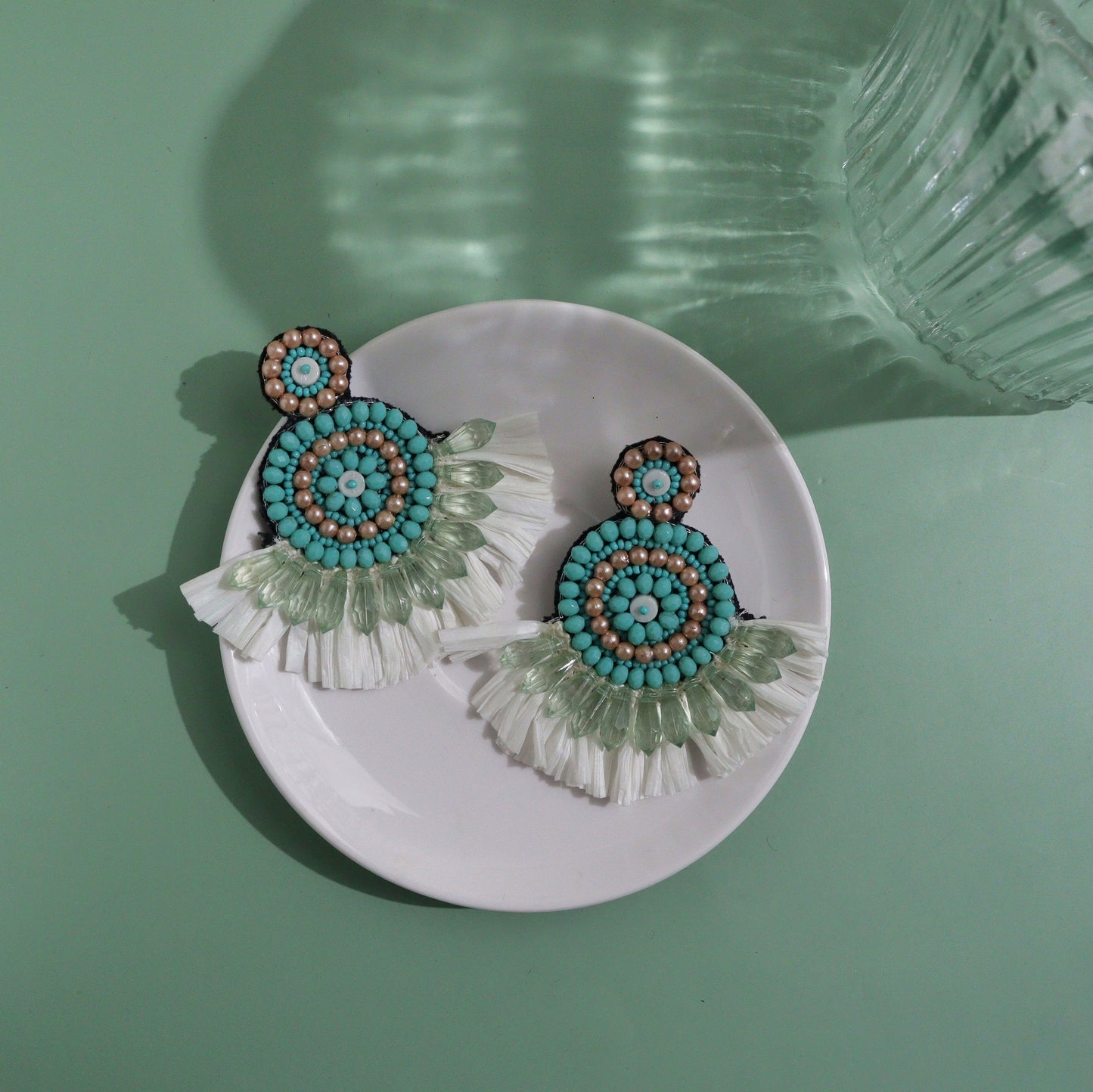 Turquoise Raffia Earring