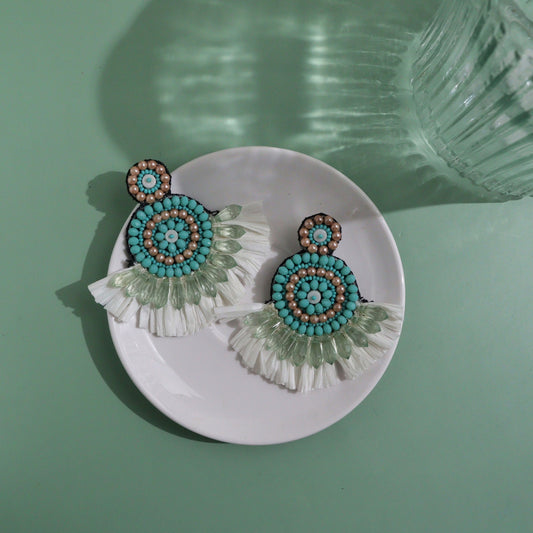 Turquoise Raffia Earring