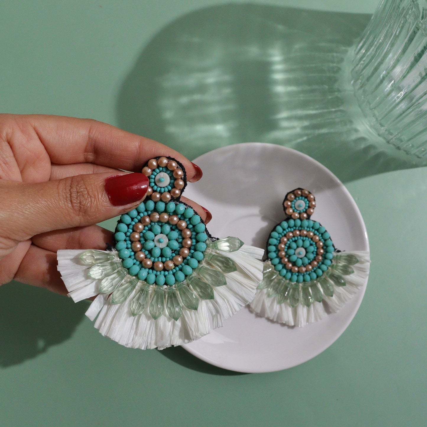 Turquoise Raffia Earring