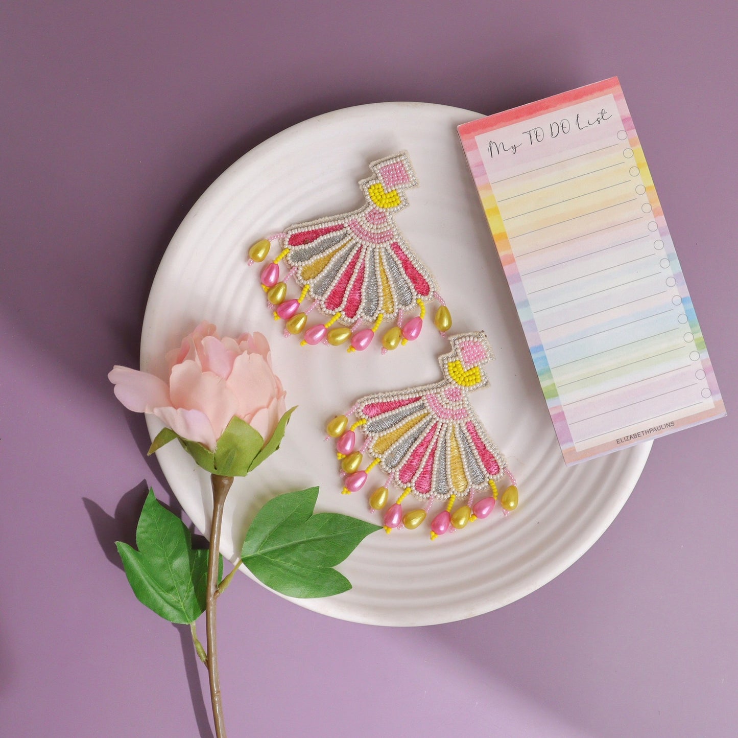 Rabi Pink & Yellow Threaded Earring