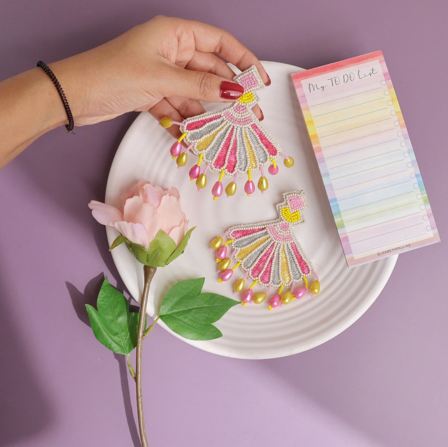 Rabi Pink & Yellow Threaded Earring
