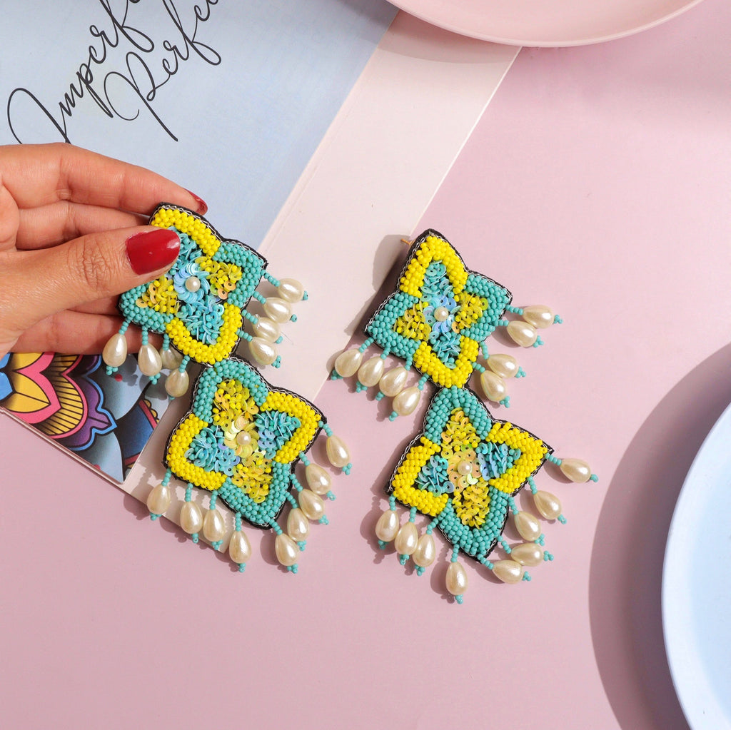 Roselle Double Turquoise Yellow Earring