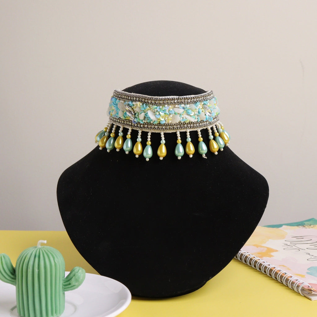 Coral Yellow Turquoise Beaded Choker