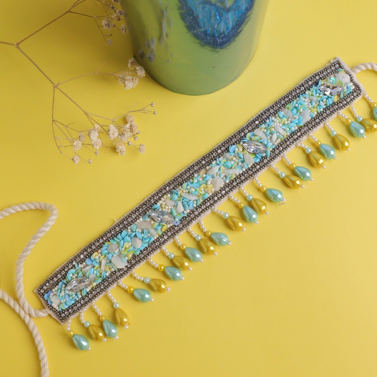 Coral Yellow Turquoise Beaded Choker