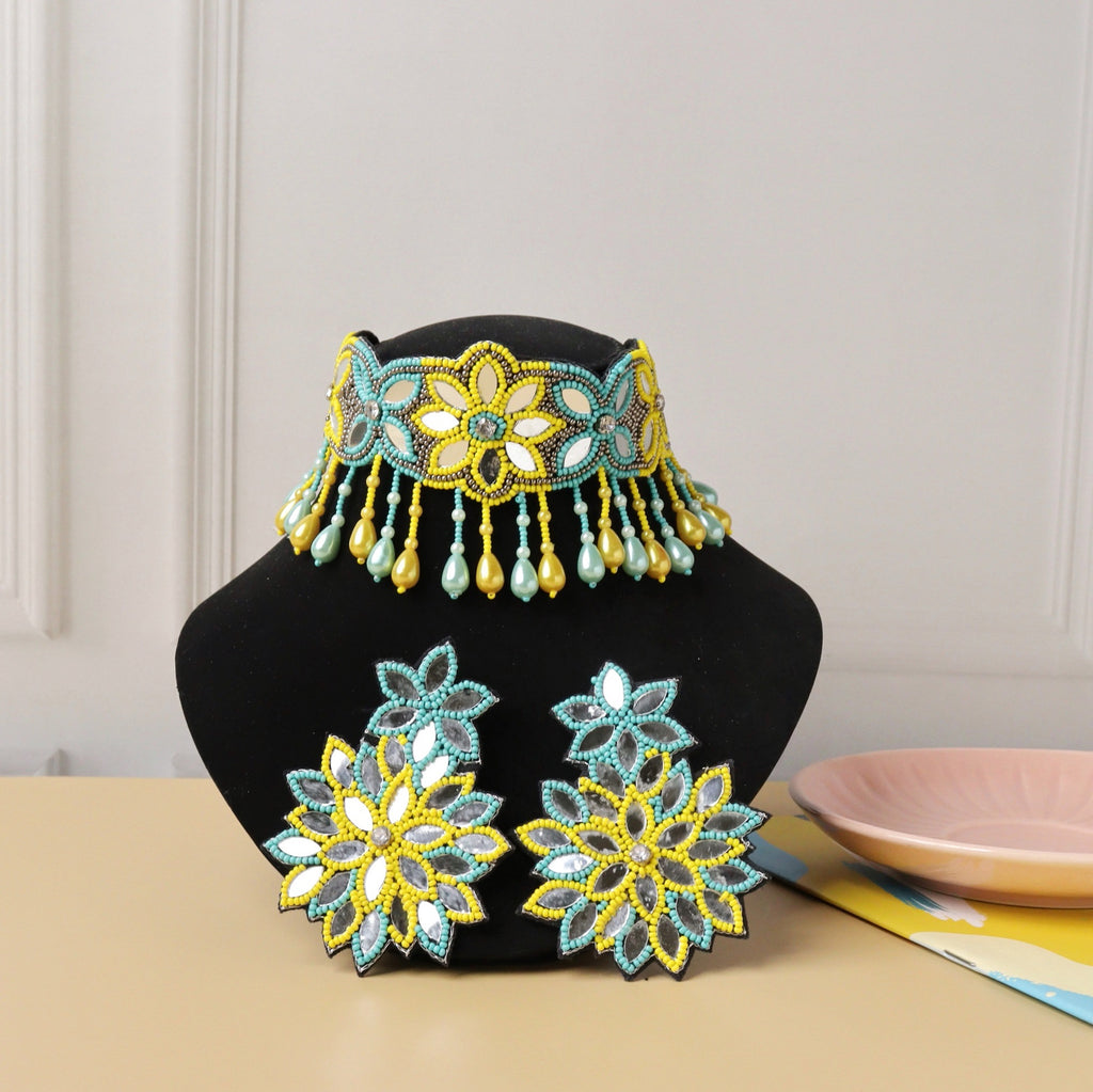 Amele Yellow Turquoise Mirror Necklace Set