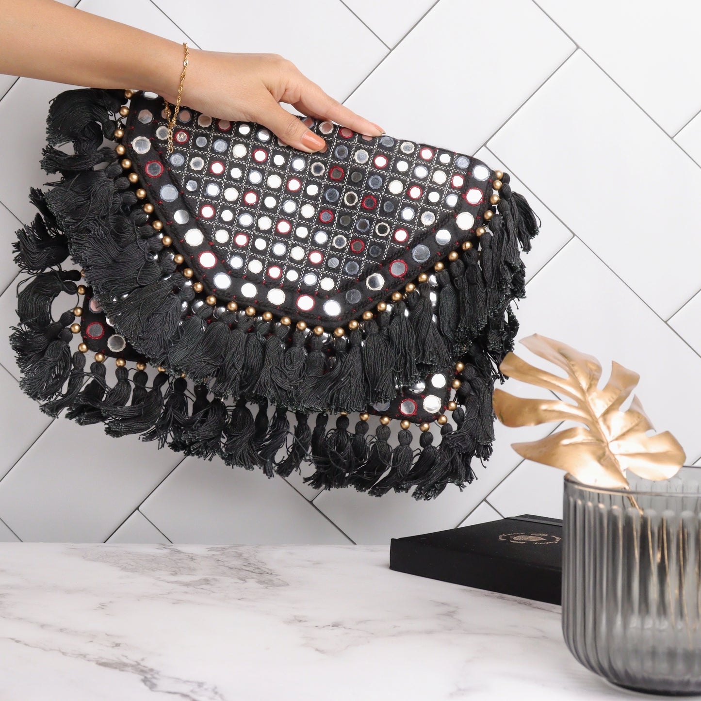 Prismatic Black Tassel Bag