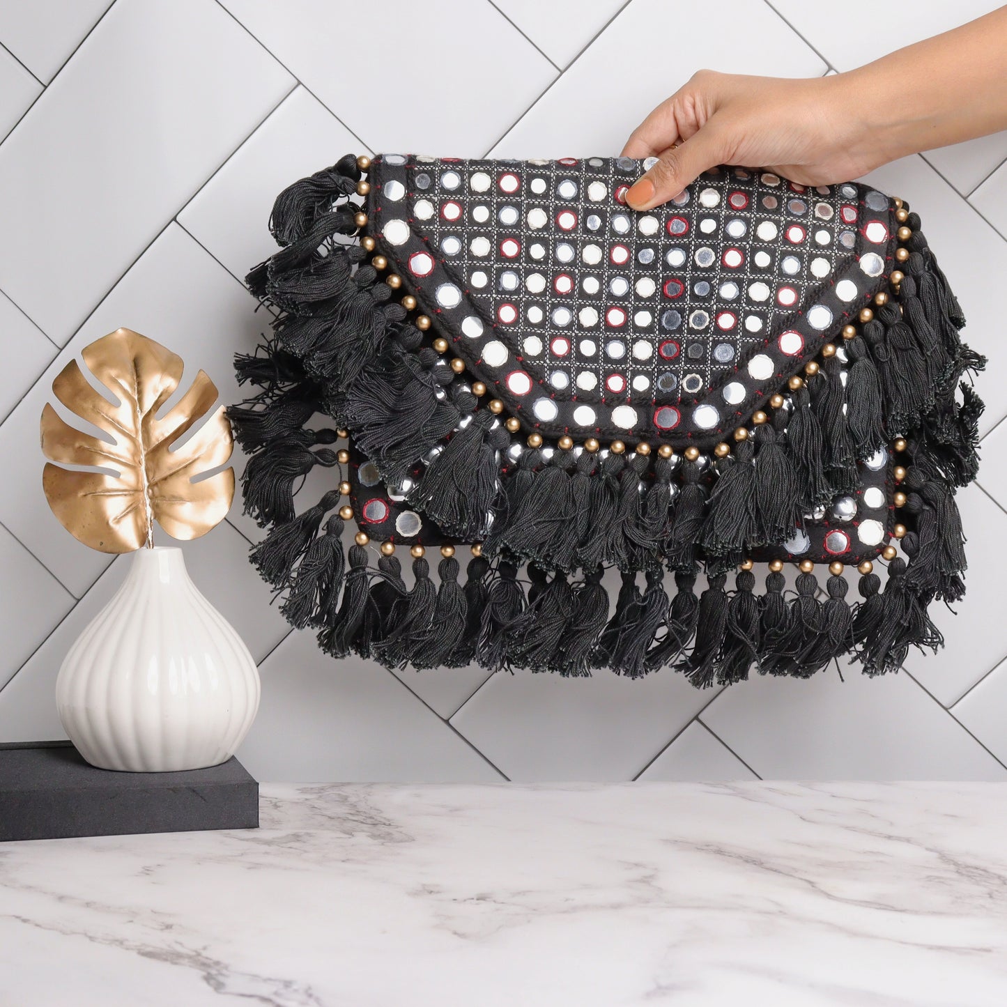 Prismatic Black Tassel Bag