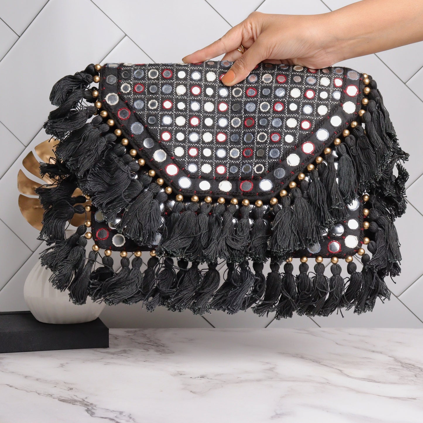 Prismatic Black Tassel Bag