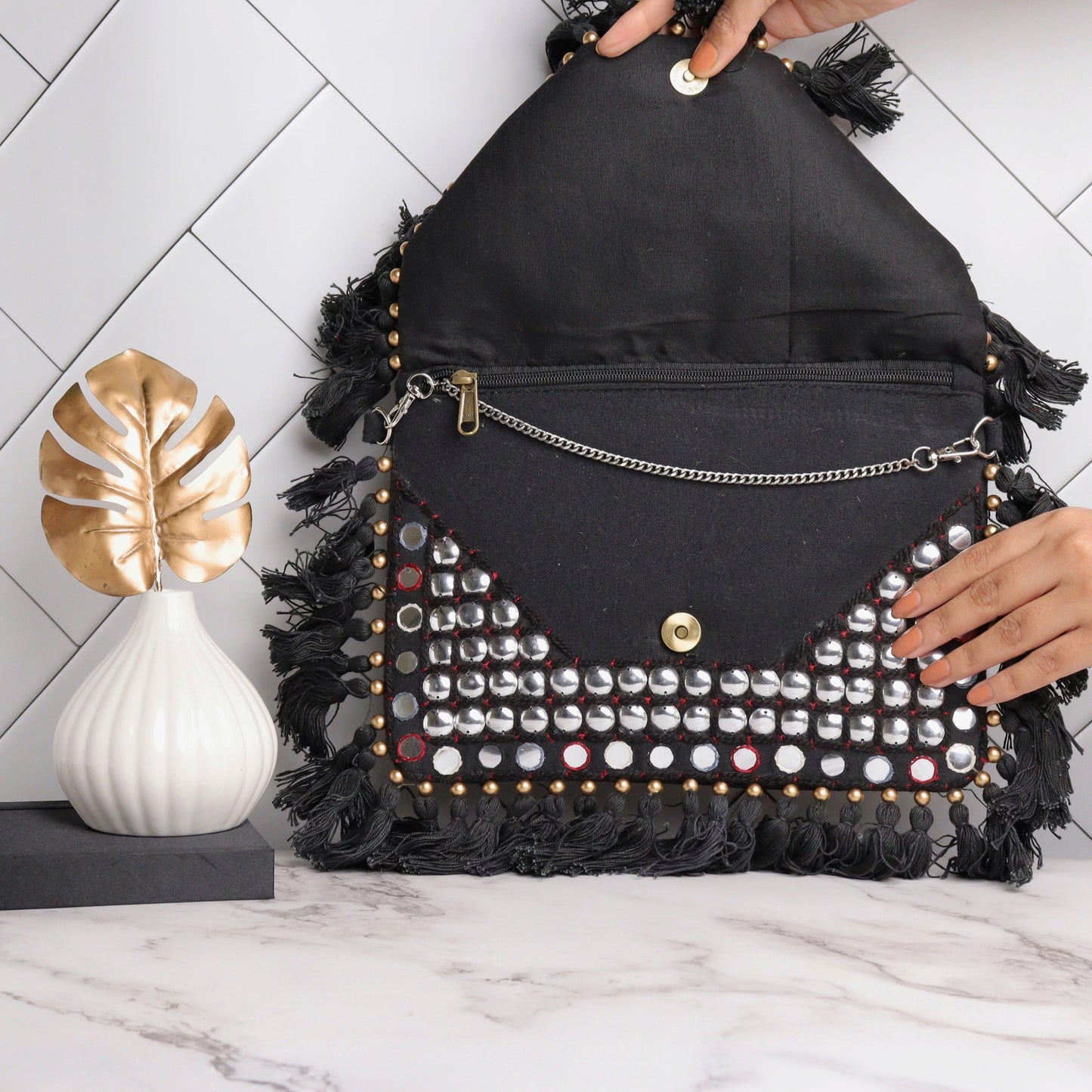 Prismatic Black Tassel Bag