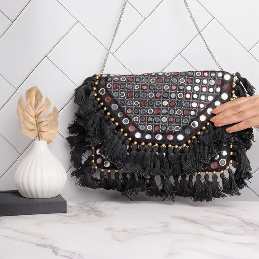 Prismatic Black Tassel Bag