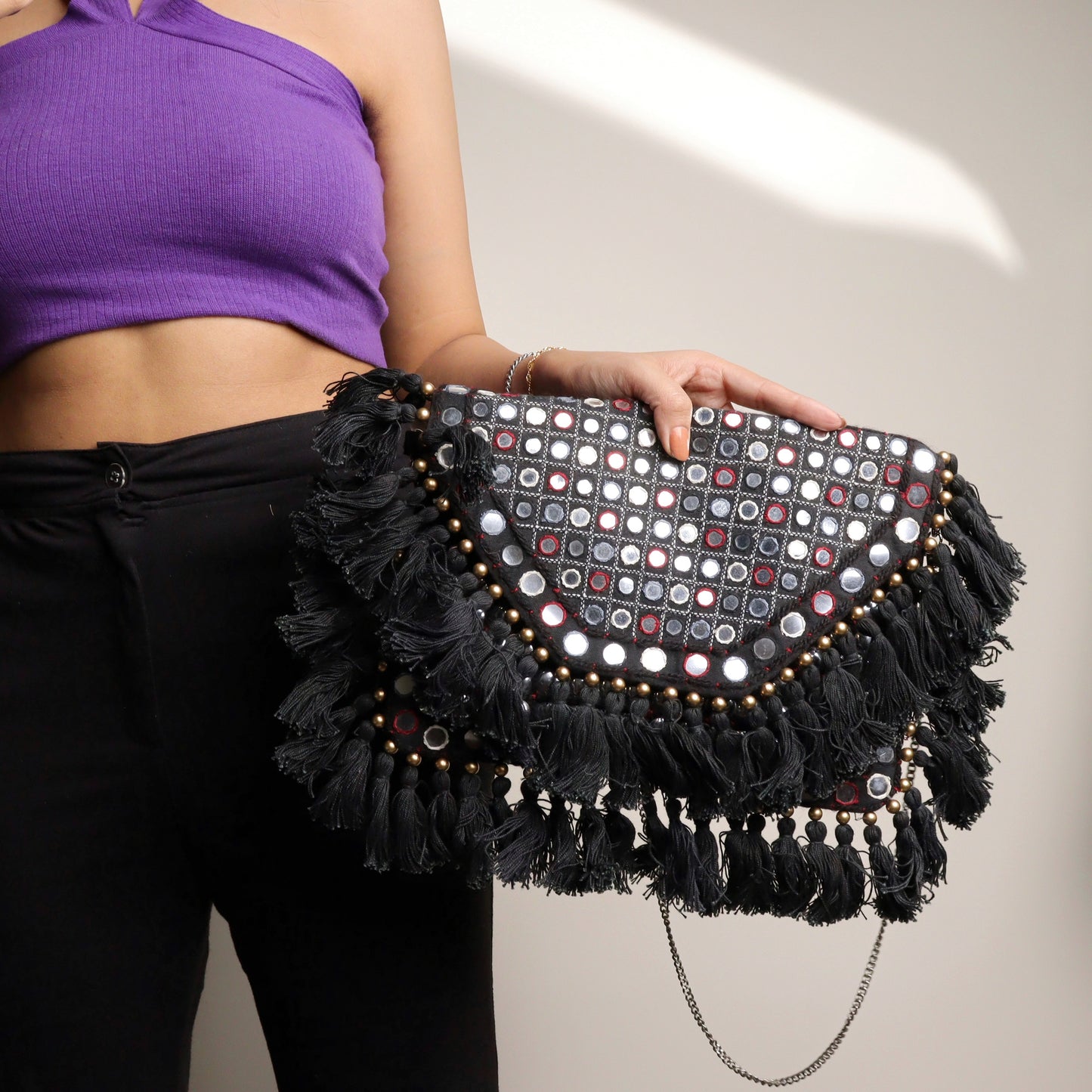 Prismatic Black Tassel Bag